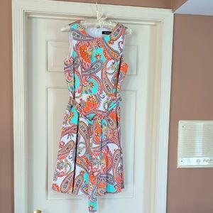 Nine West Sleeveless Paisley Dress in Coral, Turquoise & White